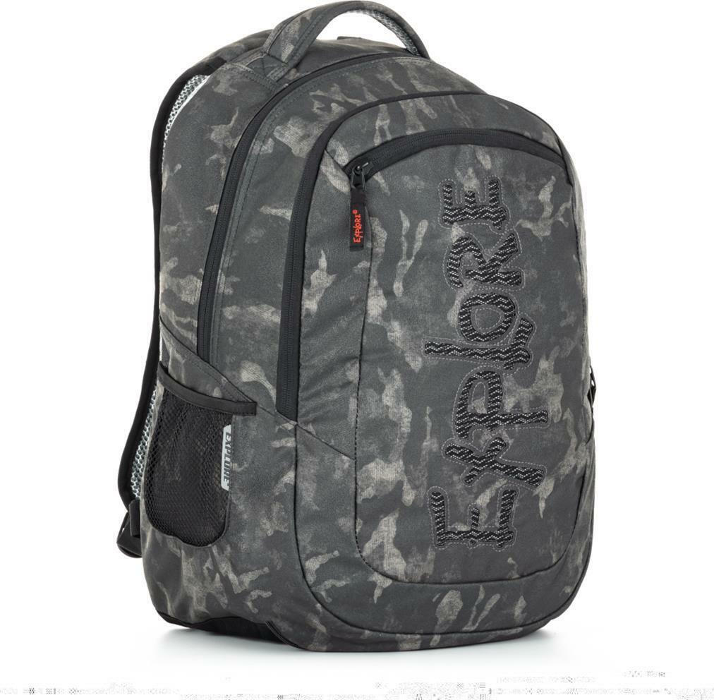 Mochila escolar Explore Camouflage para secundaria y bachillerato, gris, con bolsillo para botella de agua.