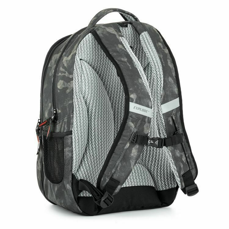 Mochila escolar Explore Camouflage para secundaria y bachillerato, gris, con bolsillo para botella de agua.