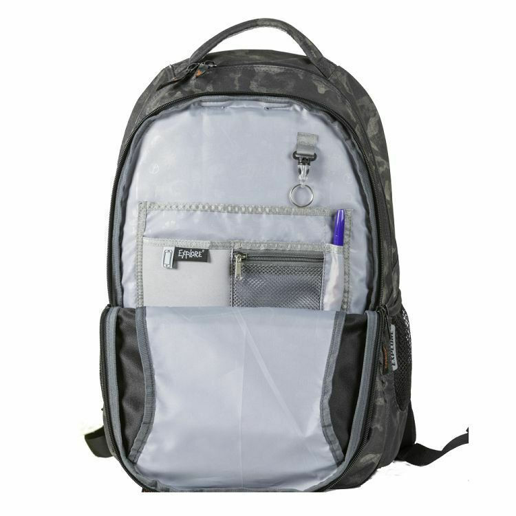 Mochila escolar Explore Camouflage para secundaria y bachillerato, gris, con bolsillo para botella de agua.